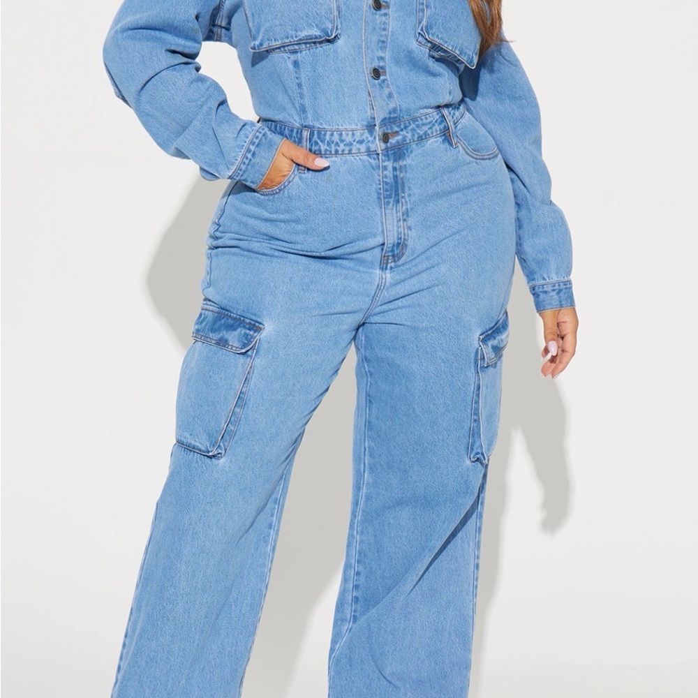 Light Blue Cargo Wide-Leg jumpsuit - Women